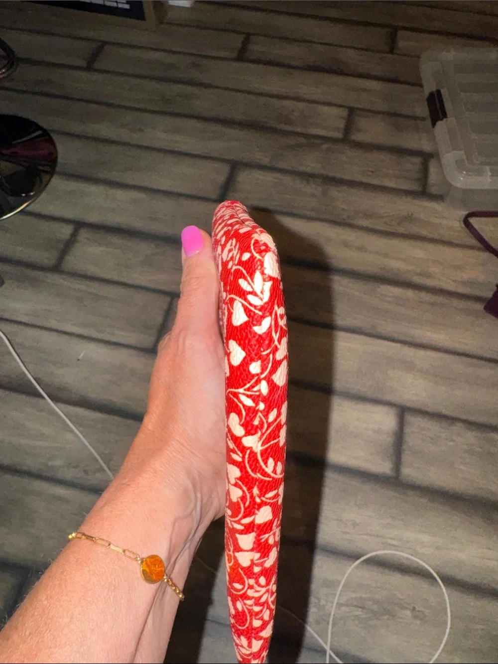 Coach Red and Cream Heart-Print Zip Wristlet